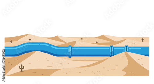 Stylized pipeline traversing arid desert landscape illustration