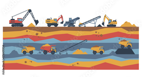 Open-pit mining operation machinery extraction with different soil layers