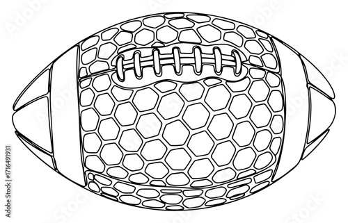 American Football Ball with Honeycomb Texture Line Art Illustration