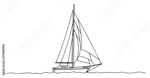 Sailboat on the Ocean in a Continuous Line Drawing