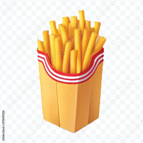 realistic 3d delicious fast food icons (fried chicken,  pizza slice , french fries ) set isolated on transparent background