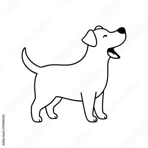 A black outline of a dog with an open mouth