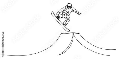 Snowboarder Performing an Aerial Jump on a Half Pipe