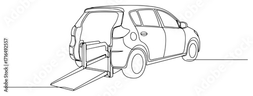 Wheelchair Accessible Car with Ramp Line Art