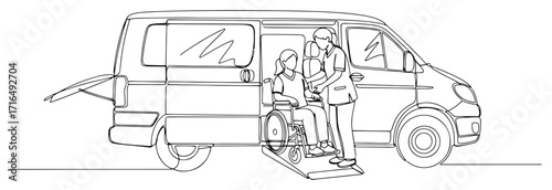 Accessible Van Ramp Assisting Wheelchair User black shape vector laser cutting engraving monochrome print