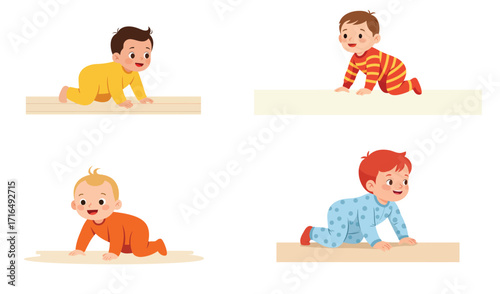 Cute baby crawling illustration set on a clean background design for children