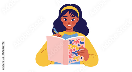 Creative expression through journaling, girl writing in her notebook