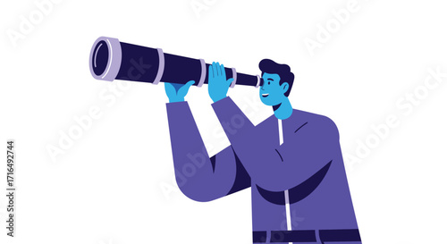 Observing the horizon: A stylized vector illustration of a visionary man