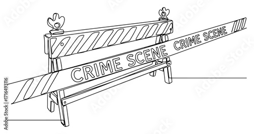 Crime Scene Barricade with Police Tape Line Art