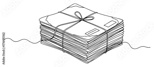 Stack of Tied Documents and Files Line Art
