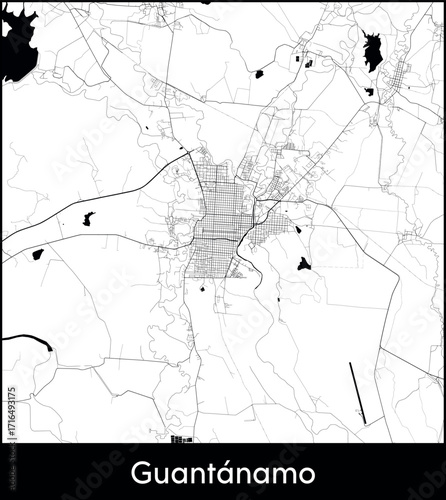 Foto Guantanamo city map, Cuba - Topographic vector map poster