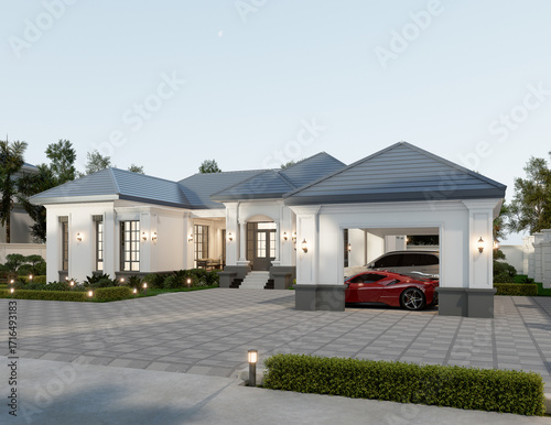 Luxurious Modern Home with Driveway and Landscaping