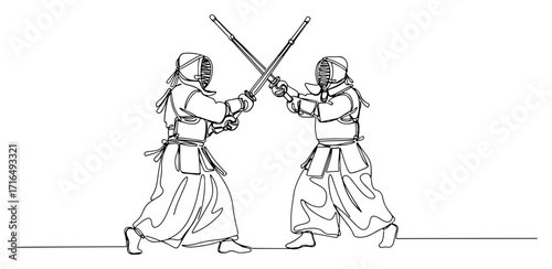 Kendo Fighters Crossing Shinai in Sparring black shape vector laser cutting engraving monochrome print