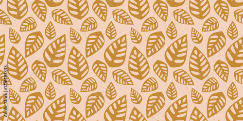 Vector seamless pattern with autumn leaves. Modern paper cut style botanical leaves. Elegant texture with foliage shapes, simple cute background. Floral design for print, textile, wallpaper, decor