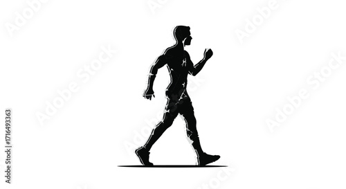 Dynamic silhouette of a man walking with determination and energy