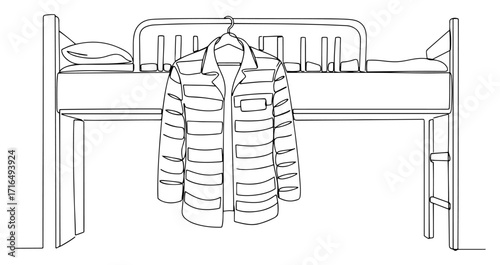 Prison Uniform Hanging on a Bunk Bed in a Cell