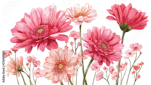 Elegant Pink Gerberas Vector Illustration for Design Projects