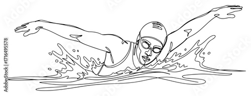 Butterfly Stroke Swimmer in Action black shape vector laser cutting engraving monochrome print