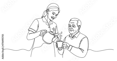 Caregiver Serving Tea to Senior Man