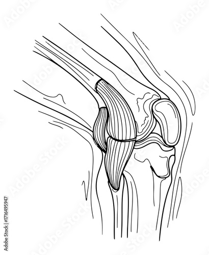 Knee Joint Anatomy with Ligaments and Tendons black shape vector laser cutting engraving monochrome print