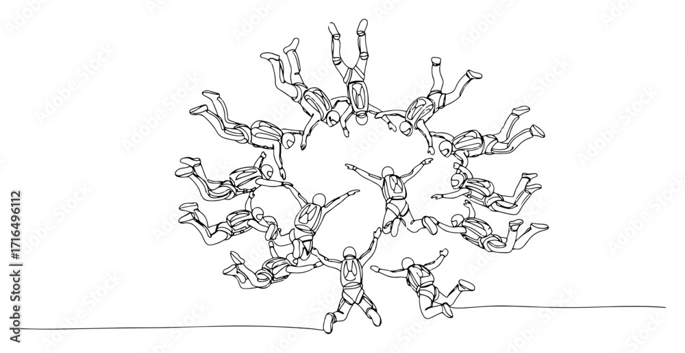 Naklejka premium Skydivers Team Performing a Formation in the Sky