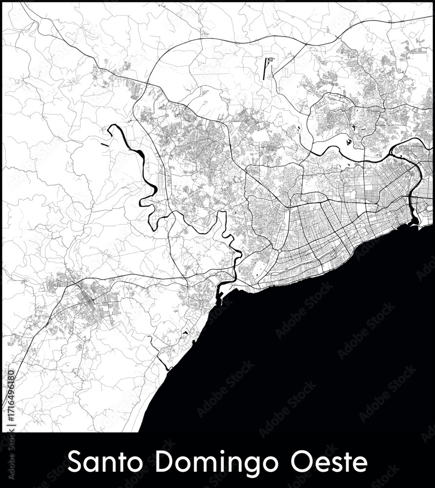 Naklejka premium Santo Domingo Oeste city map, Dominican Republic - Topographic vector map poster