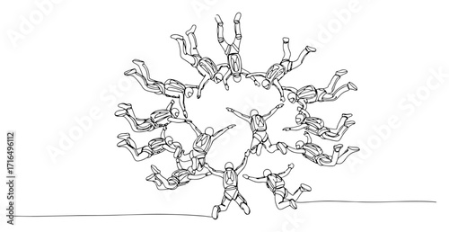 Skydivers Team Performing a Formation in the Sky