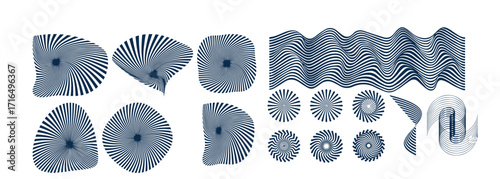Spiral and swirl motion twisting circles design element set. Vector illustration