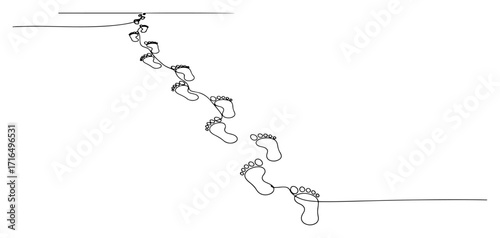 One Line Footprints Trail Minimal Vector Illustration