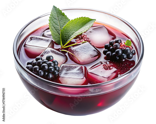 Refreshing Blackberry Drink with Ice Cubes and Mint Leaves beverage isolated on a transparent background