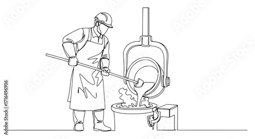 Foundry Worker Pouring Molten Metal into Mold Illustration