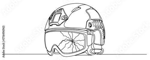 Tactical Military Helmet with Cracked Visor Line Art