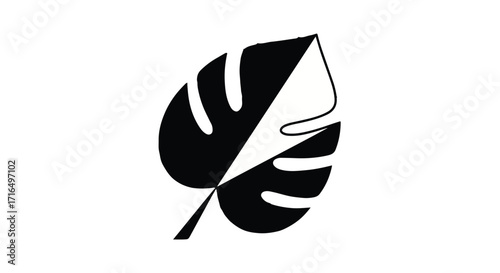 Abstract graphic leaf with bold black and white contrast, symbolizing duality and nature.