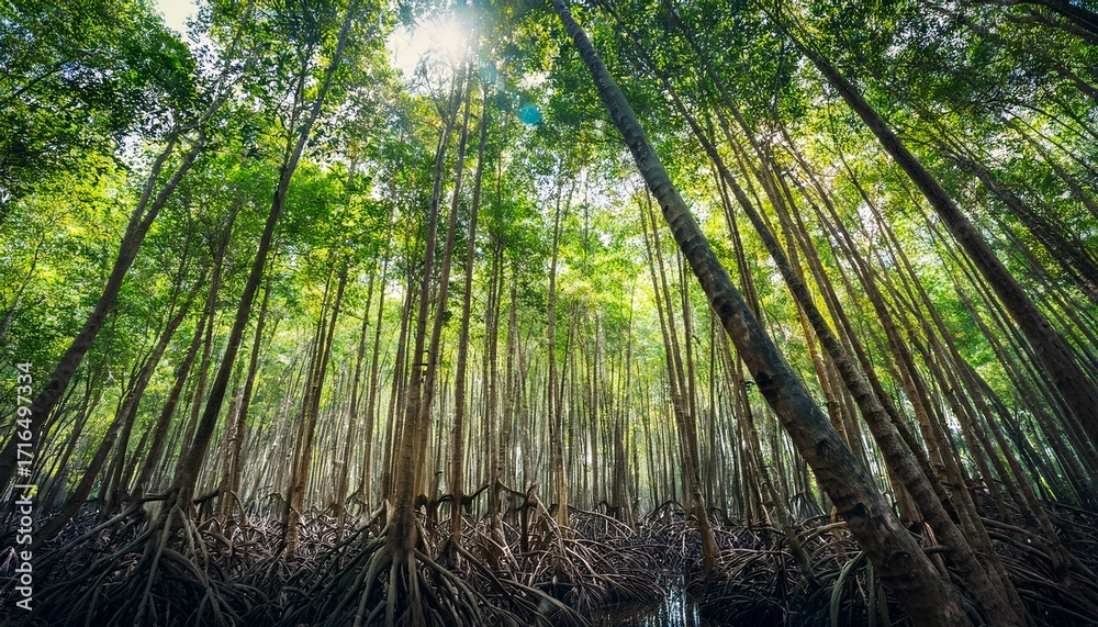 Fototapeta premium Tall Mangrove Trees With Green Leaves Natural Environment
