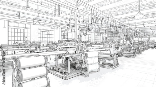 Modern Fabric Production Factory Interior with Working Machinery