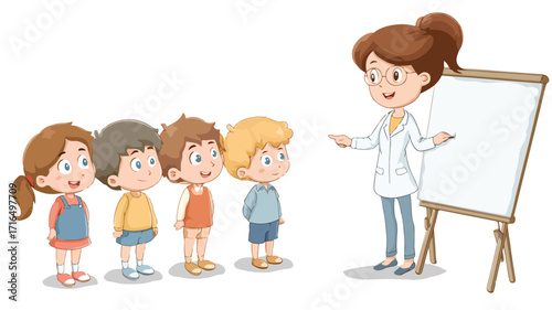 Female Child Care Worker Teaching Boys and Girls - Professional Educational Setting