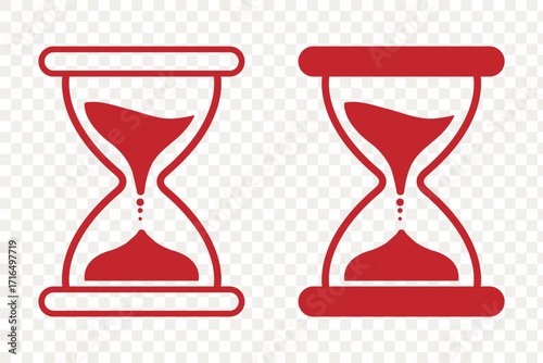 set of sand clock illustrations with varying frames and sand amounts. Hourglass shapes in multiple variations. Vector icon set of hourglasses with falling sand. Vector illustration