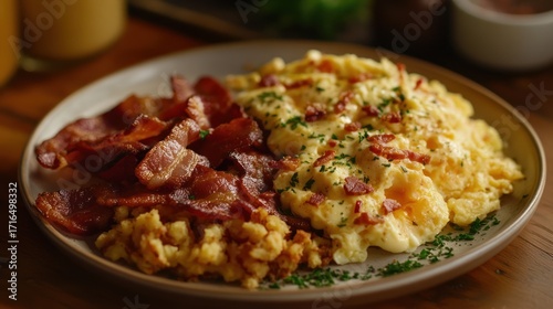 Scrumptious Breakfast Plate: Crispy Bacon and Creamy Scrambled Eggs