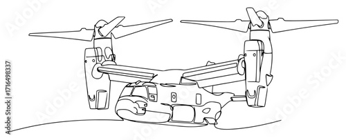 Tiltrotor V-22 Osprey Aircraft on Airfield black shape vector laser cutting engraving monochrome print