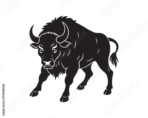 aggressive, Jumping, Angry, American, Bison Silhouette Vector Logo 
