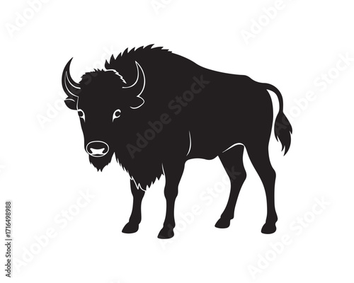 aggressive, Jumping, Angry, American, Bison Silhouette Vector Logo 