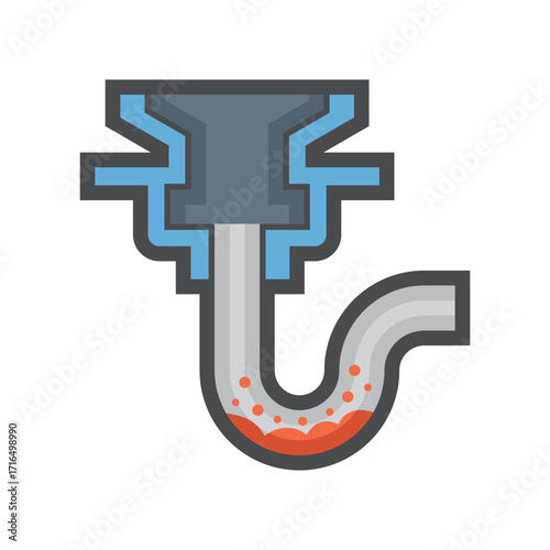 Vector icon of waste clogged inside pipe of floor drain causing water drainage issues. Need for cleaning maintenance service. Concept of plumbing problems, sanitation systems and home repair.