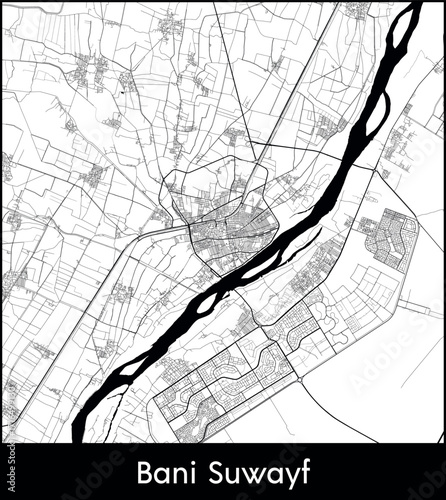 Bani Suwayf city map, Egypt - Topographic vector map poster