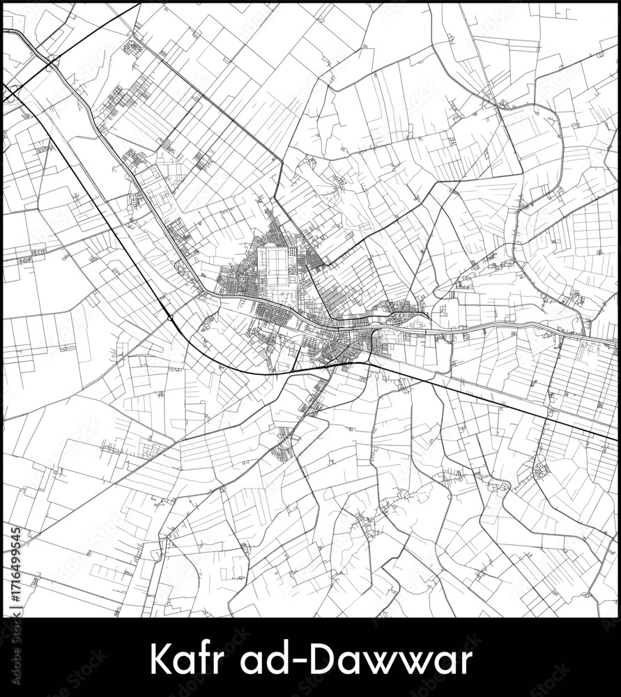Naklejka premium Kafr ad Dawwar city map, Egypt - Topographic vector map poster