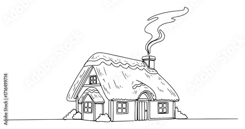 Cozy Thatched Cottage with Smoking Chimney