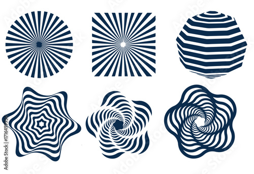 Spiral and swirl motion twisting circles design element set. Vector illustration