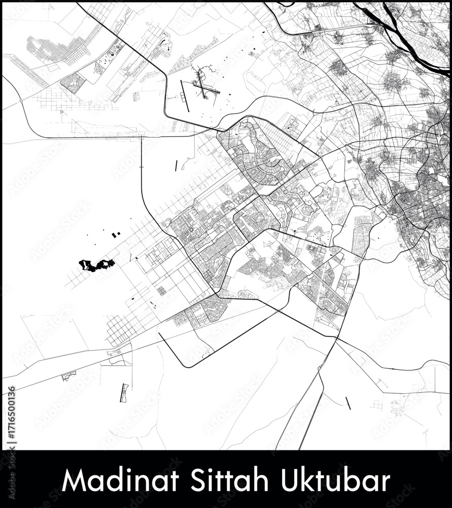 Obraz premium Madinat Sittah Uktubar city map, Egypt - Topographic vector map poster