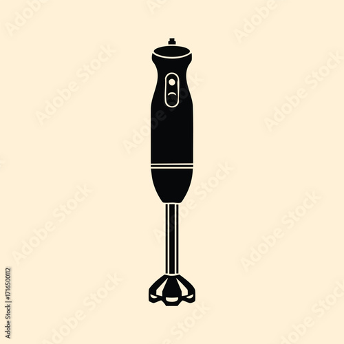 Black silhouette of an electric hand with control buttons and blending attachment on neutral background