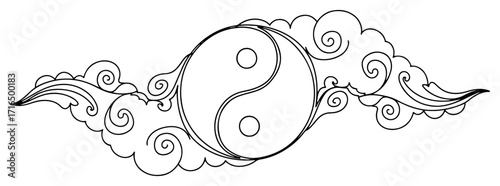 Yin Yang Symbol with Decorative Asian Clouds