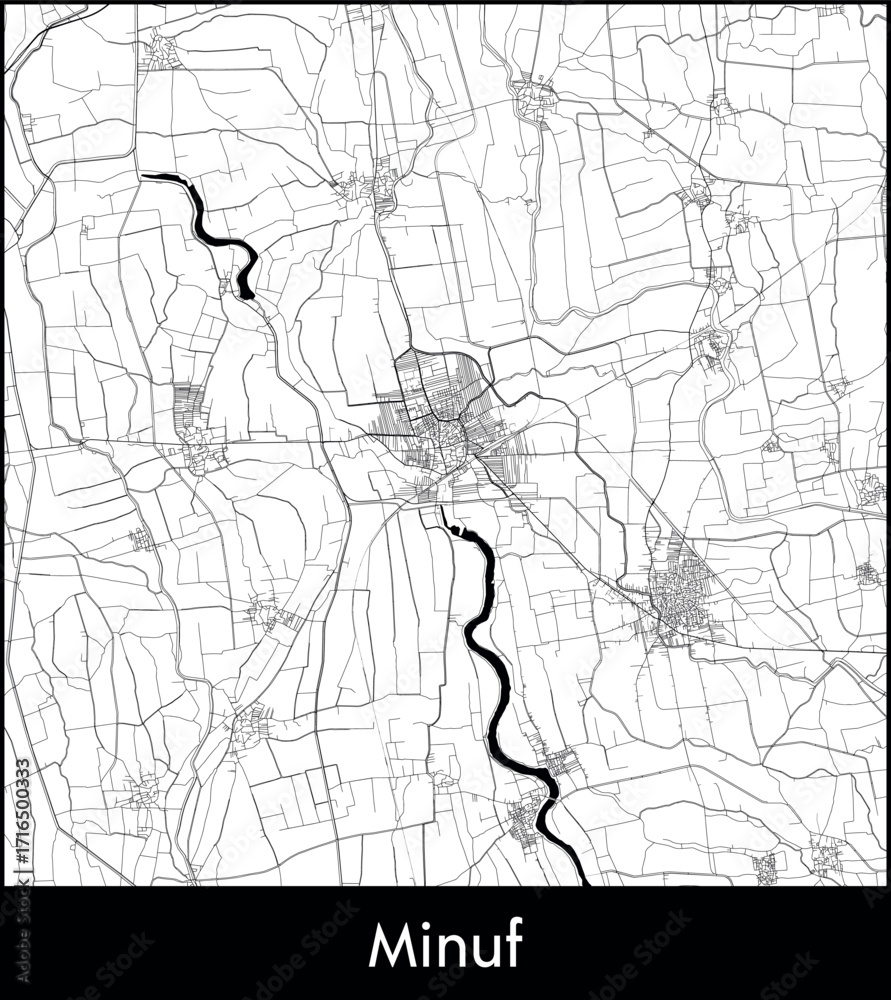 Fototapeta premium Minuf city map, Egypt - Topographic vector map poster